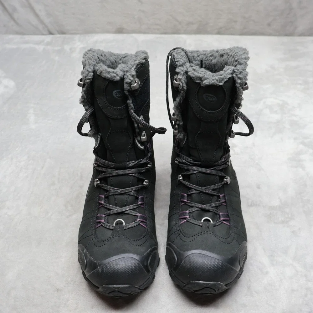 Oboz Womens 9.5W Hiking Boots Black Bridger 9 B-Dry Waterproof Faux Fur 80302